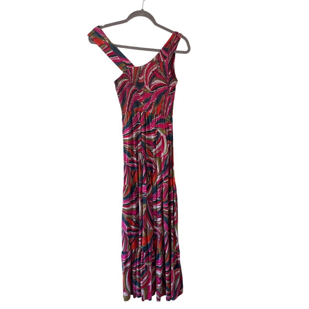 Abel The Label Anthropologie Kelissa Maxi Dress One Shoulder Vibrant Abstract - Picture 2 of 7